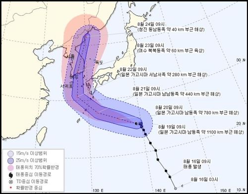 제19호 태풍 '솔릭'의 예상 경로[기상청 제공]