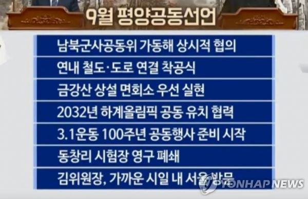 9월 평양공동선언(CG)[연합뉴스TV 제공]