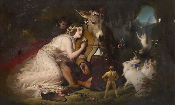 한 여름 밤의 꿈(A Midsummer Night's Dream)의 한 장면. 티타니아(Titania)와 보틈(Bottom) Edwin Landseer, 1848,