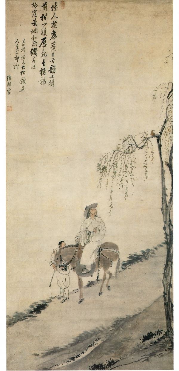 160 김홍도(檀園 金弘道 조선 1745~1806) 마상청앵도(馬上聽鶯圖) 117.2+52 간송미술관